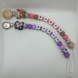 Personalized Pacifier clip with cow themed focal bead